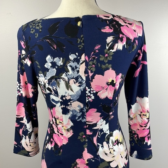 INC Knee Length Slip Dress SZ XS 3/4 Length Sleeves Floral Design Stretchy - Picture 8 of 13